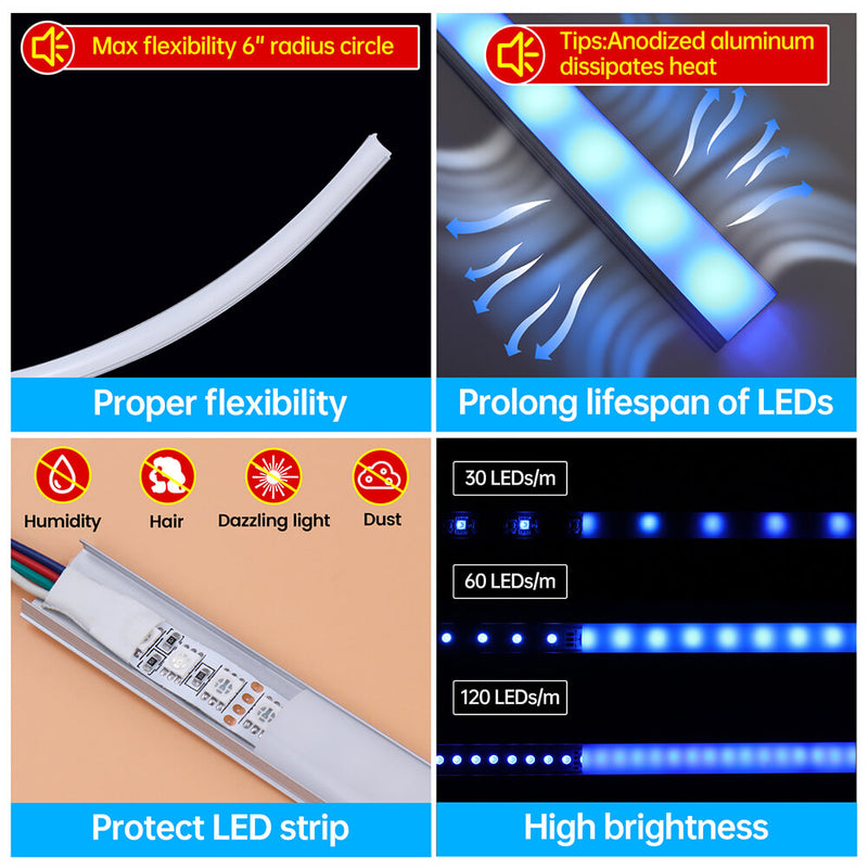 Load image into Gallery viewer, Muzata 3.3FT Flexible Silver LED Aluminum Channel with Milky White LED Cover Lens U106 WW
