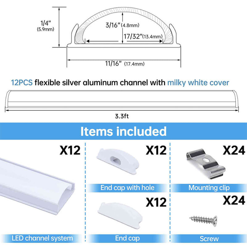 Load image into Gallery viewer, Muzata 3.3FT Flexible Silver LED Aluminum Channel with Milky White LED Cover Lens U106 WW