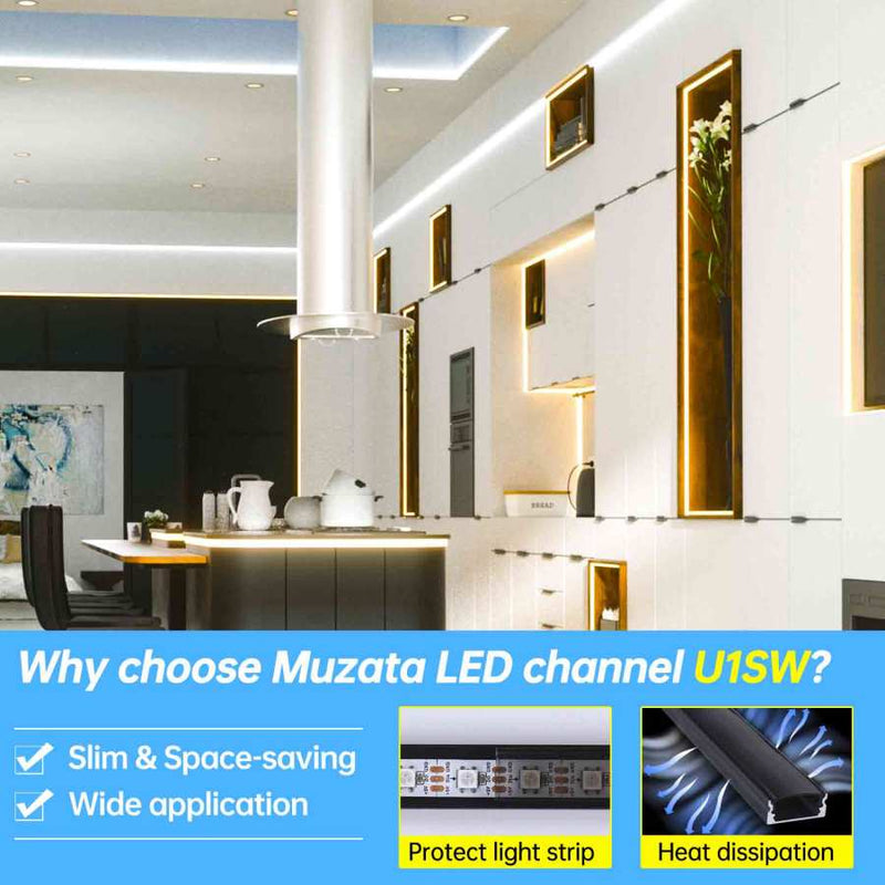Load image into Gallery viewer, Muzata Black LED Channel System with Transparent Smoky Black Cover Lens for Strip Tape Light U1SW BB