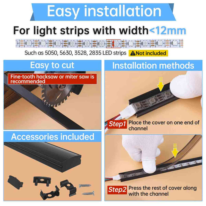 Load image into Gallery viewer, Muzata Black LED Channel System with Transparent Smoky Black Cover Lens for Strip Tape Light U1SW BB
