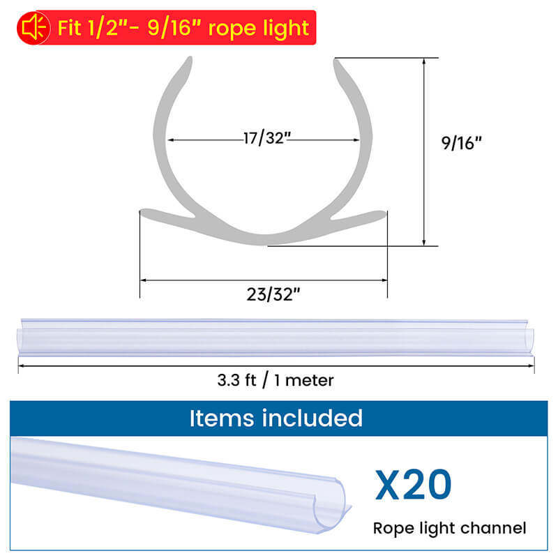 Load image into Gallery viewer, Muzata 3.3FT Clear PVC Plastic U Channel Rope Light Mounting Acc Holder C-Track for Flex LED Neon Rope U120