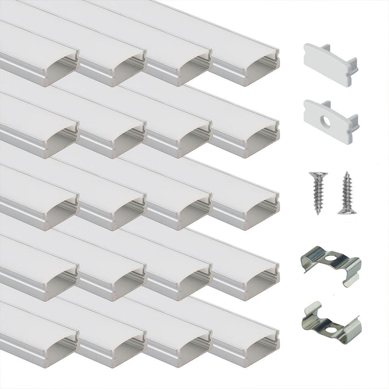 Load image into Gallery viewer, Muzata 3.3Ft/1Meter 8x17mm U Shape LED Aluminum Channel System with Cover, End Caps and Mounting Clips U1SW WW