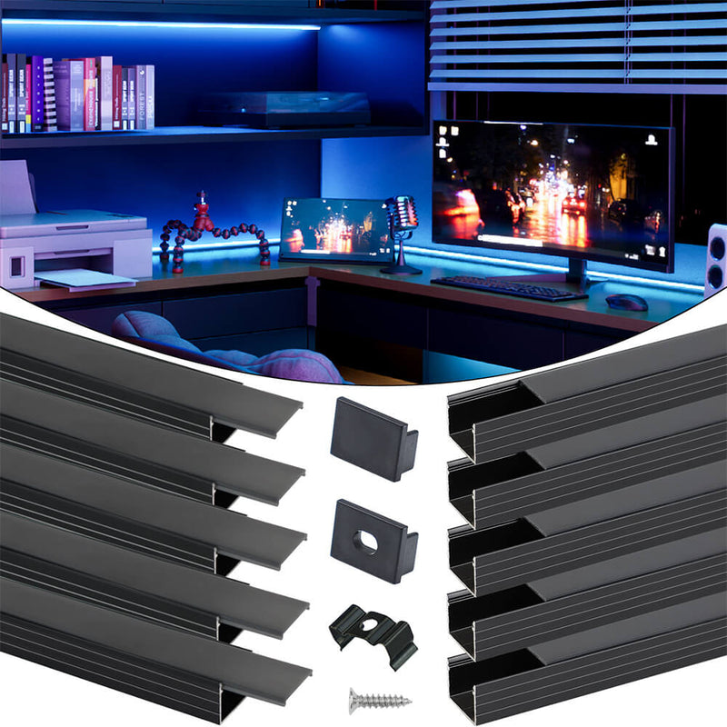 Load image into Gallery viewer, Muzata 10Pack Plus-Size Black LED Strip Channel 18x13mm Frosted Black Diffuser Cover U103 BF