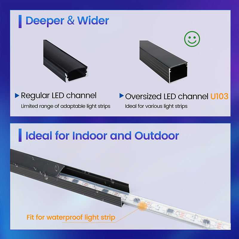 Load image into Gallery viewer, Muzata 10Pack Plus-Size Black LED Strip Channel 18x13mm Frosted Black Diffuser Cover U103 BF