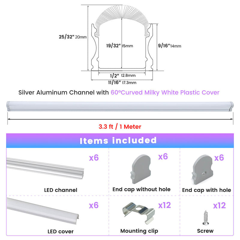 Load image into Gallery viewer, Muzata 17x20mm Spotless LED Aluminum U Channel with 60° Curved Thicker Milky White Neon Effect Cover Diffuser U108 WW