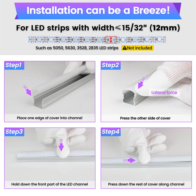 Load image into Gallery viewer, Muzata 17x20mm Spotless LED Aluminum U Channel with 60° Curved Thicker Milky White Neon Effect Cover Diffuser U108 WW
