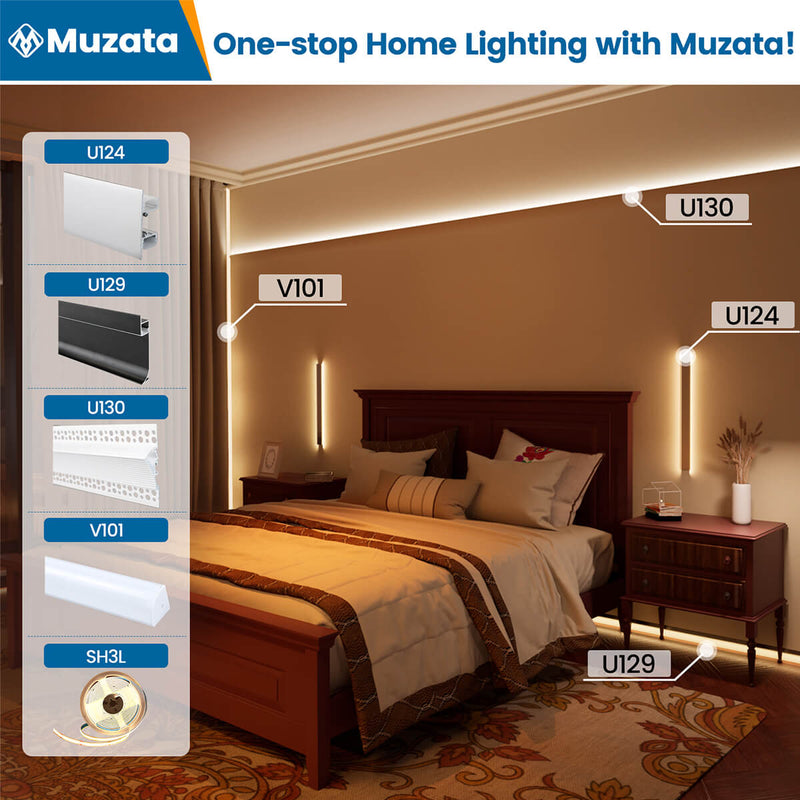 Load image into Gallery viewer, Muzata 5Pack 3.3ft/1Meter Wall Mount LED Light Aluminum Channel Silver with Milky White Cover U124