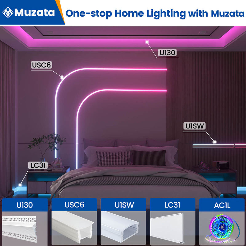 Load image into Gallery viewer, Muzata 16.5ft/5M Plus-size Spotless Silicone LED Channel System 20x20mm with Flange Recessed Flexible Tube with Milky White Cover (LED Strip Lights No Need to Pass Through LED Channel) USC6 WW