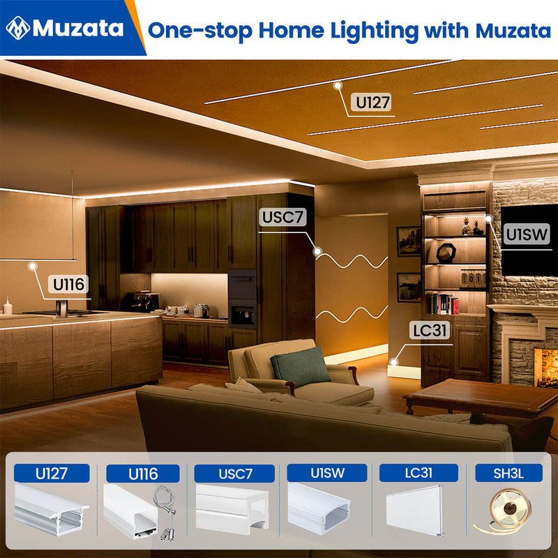 Load image into Gallery viewer, Muzata 3.3FT/1M LED Strip Channel with Hanging Wire, Spotless Frosted Diffuser Cover U116 WW