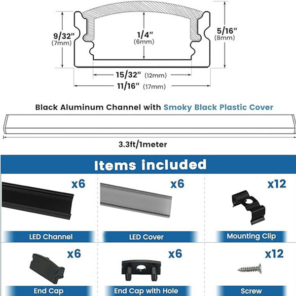 Load image into Gallery viewer, Muzata Black LED Channel System with Transparent Smoky Black Cover Lens for Strip Tape Light U1SW BB