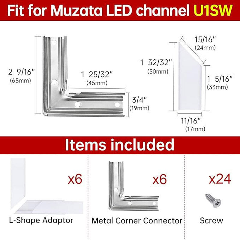 Load image into Gallery viewer, Muzata Led Channel 90 Degree Corner Connectors L-Shape Adaptor for U1SW U-Shape Aluminum Channel, 90 Degree LCC1 WW C1, LA1 LC1