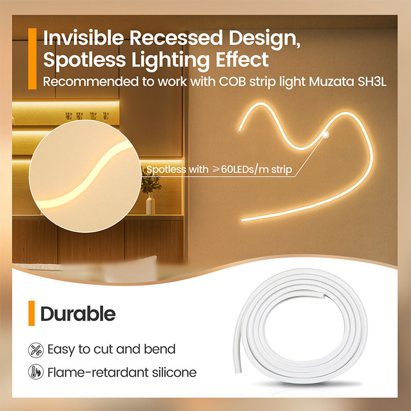Load image into Gallery viewer, Muzata 16.5FT/5Meter Plus-size Recessed Silicone LED Channel System, Spotless Flexible Tube with Milky White Cover, Wider Track (LED Strip Lights No Need to Pass Through LED Channel) USC7
