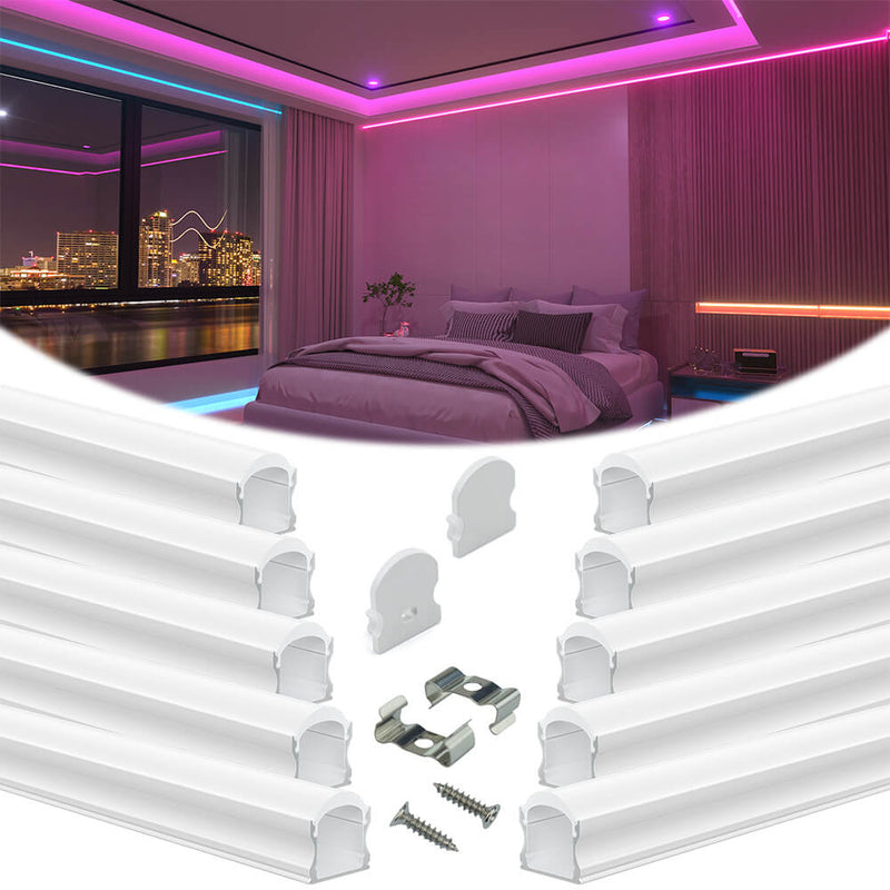 Load image into Gallery viewer, Muzata 17x20mm U-Shape Spotless White LED Aluminum Channel System with 60° Curved Thicker Milky White Neon Effect Cover Diffuser U108 HW