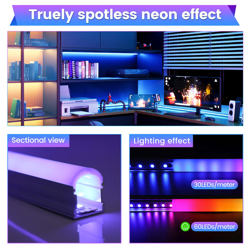 Load image into Gallery viewer, Muzata 17x20mm U-Shape Spotless White LED Aluminum Channel System with 60° Curved Thicker Milky White Neon Effect Cover Diffuser U108 HW