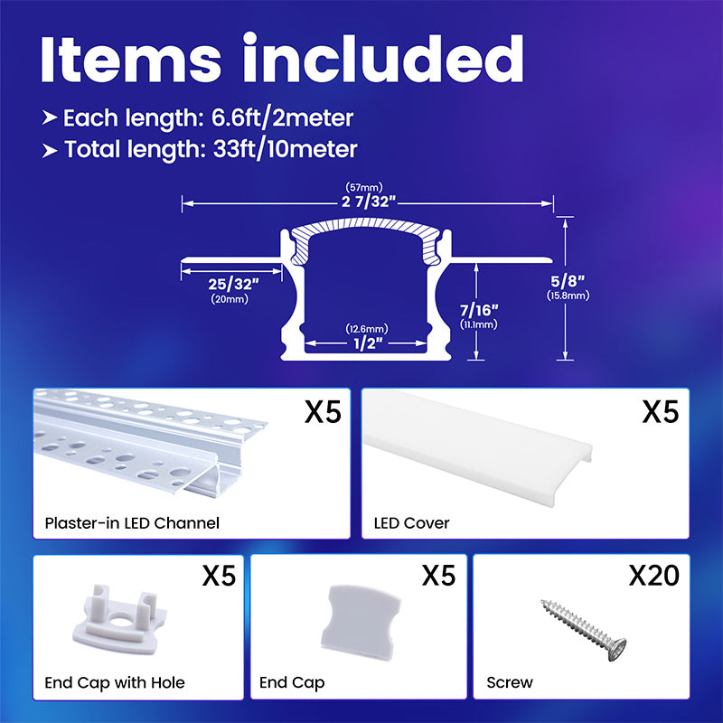 Load image into Gallery viewer, Muzata 3.3ft Plaster-In LED Channel For Modern Recessed Lighting U117 WW