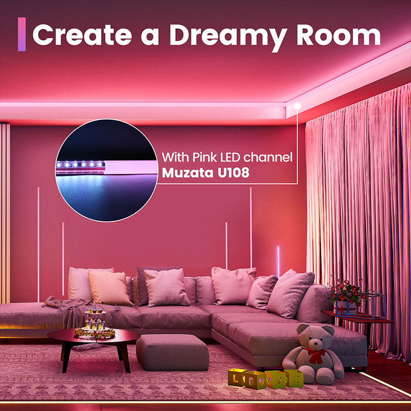 Load image into Gallery viewer, Muzata 10Pack 3.3FT/1Meter Spotless Neon Effect Pink LED Channel System with Thicker Cover Diffuser U108 PP