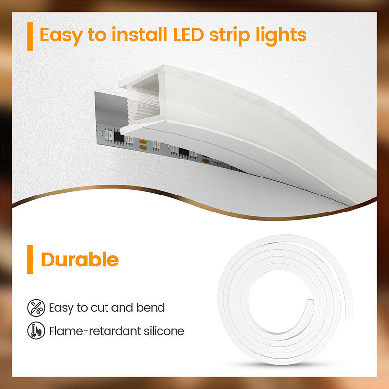 Load image into Gallery viewer, Muzata 16.5FT/5Meter Plus-size Recessed Silicone LED Channel System, Spotless Flexible Tube with Milky White Cover, Wider Track (LED Strip Lights No Need to Pass Through LED Channel) USC7
