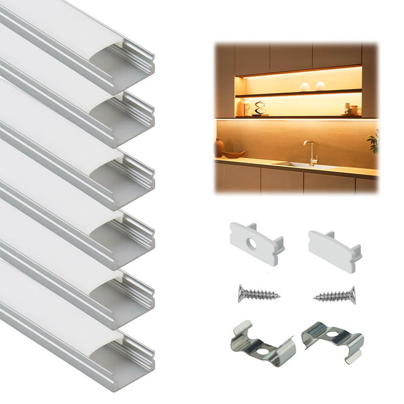 Load image into Gallery viewer, Muzata 3.3Ft/1Meter 8x17mm U Shape LED Aluminum Channel System with Cover, End Caps and Mounting Clips U1SW WW
