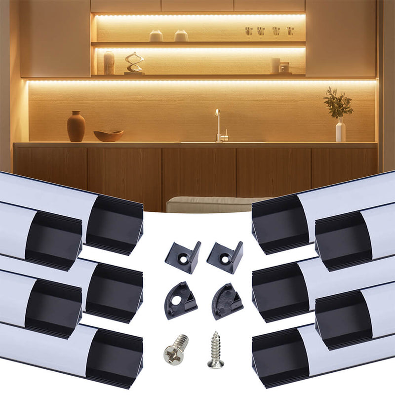 Load image into Gallery viewer, Muzata 3.3FT/1M V-Shape Black LED Aluminum Channel with Milky White Cover Lens, Aluminum Extrusion Profile Housing Track for LED Strip Lights V1SW BW