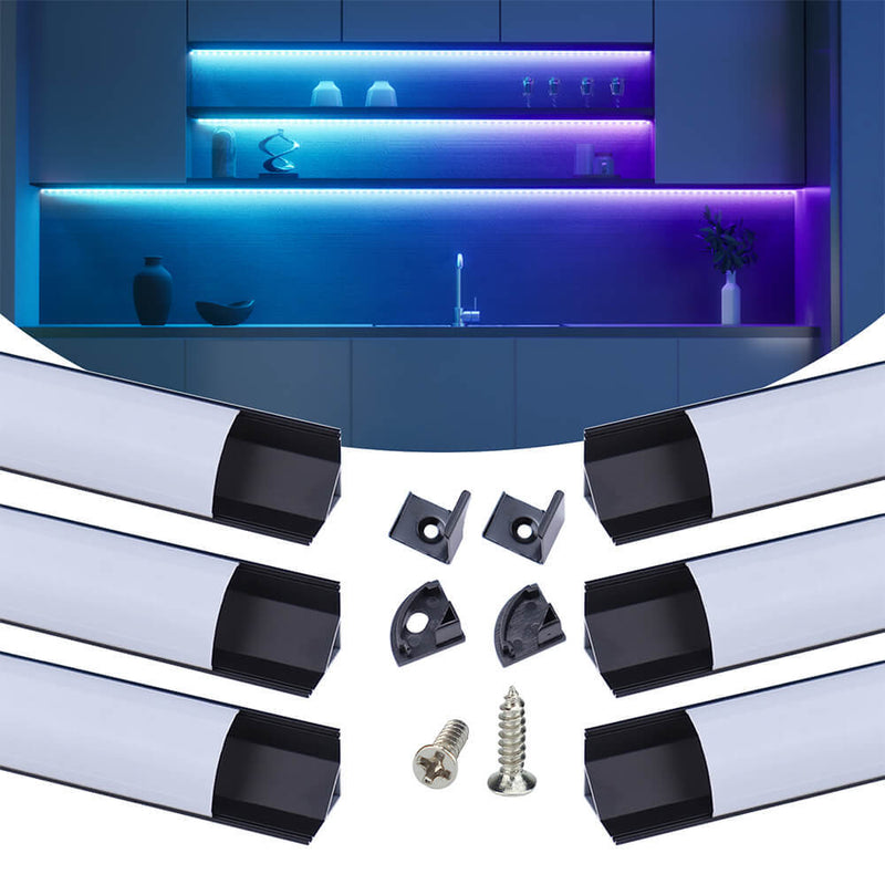 Load image into Gallery viewer, Muzata 3.3FT/1M V-Shape Black LED Aluminum Channel with Milky White Cover Lens, Aluminum Extrusion Profile Housing Track for LED Strip Lights V1SW BW