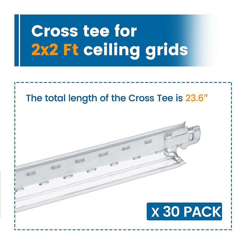 Load image into Gallery viewer, Muzata 30Pack White Galvanized Steel Cross Tee Drop Ceiling Kit Easy Installation for 2x2 Ceiling Grid System 23.62” x 1.02” x 0.94” TT10