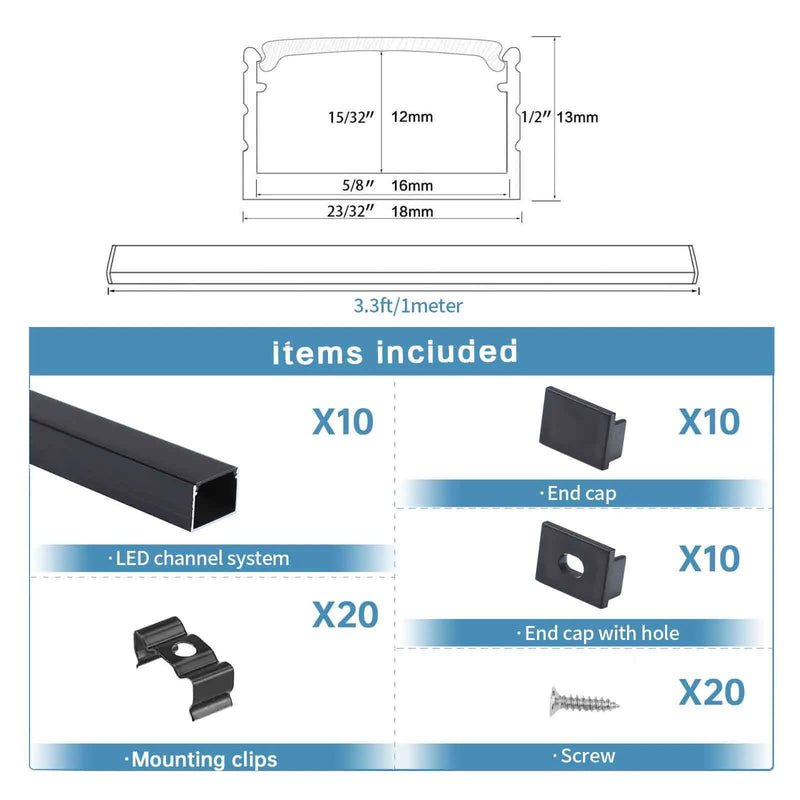 Load image into Gallery viewer, Muzata 3.3FT/1M Plus-Size Black LED Strip Channel 18x13mm Smoky Black Cover U103 BB