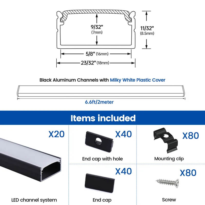 Load image into Gallery viewer, Muzata Black Wide Aluminum LED Channel with Milky White LED Strip Cover for Waterproof Strip Light, U102 BW