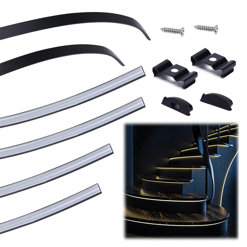 Load image into Gallery viewer, Muzata 3.3FT/1M Flexible Black LED Channel with Milky White LED Diffuser Cover Bendable Aluminum Track U106 BW