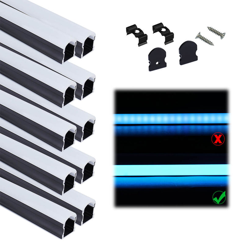 Load image into Gallery viewer, Muzata 3.3Ft U Shape Spotless Black LED Aluminum Channel with 60° Curved Thicker Milky White Cover Diffuser U108 BW
