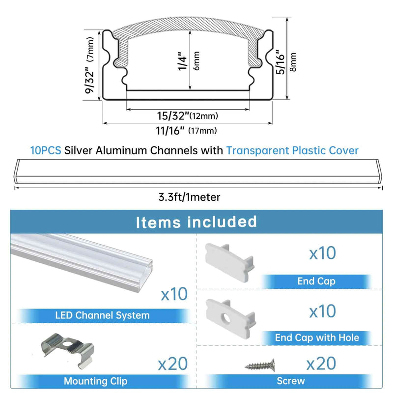 Load image into Gallery viewer, Muzata Silver LED Aluminum Channel with Crystal Transparent Cover Lens U1SW WT