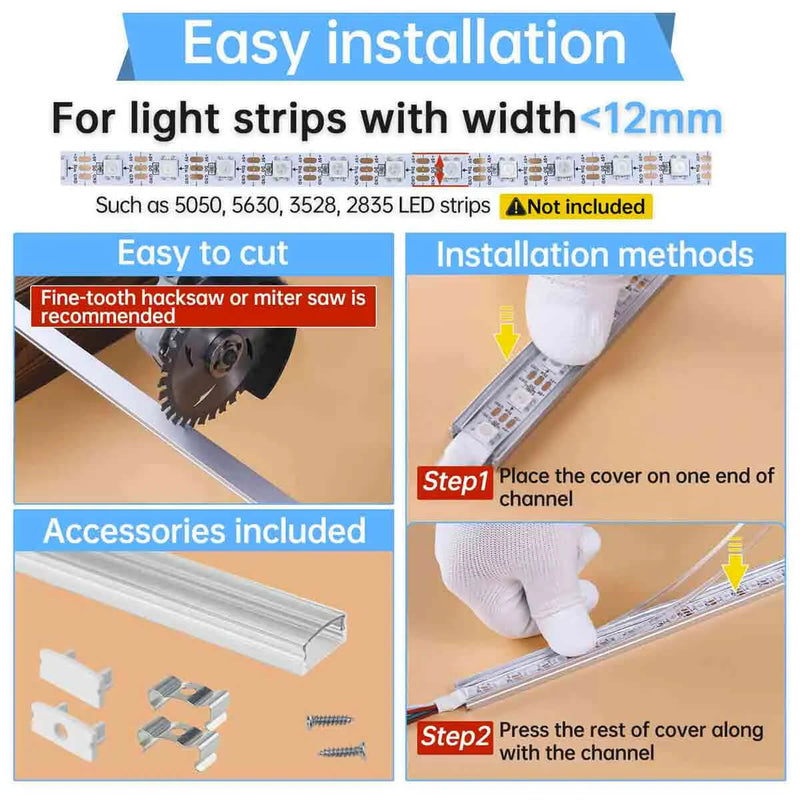 Load image into Gallery viewer, Muzata Silver LED Aluminum Channel with Crystal Transparent Cover Lens U1SW WT