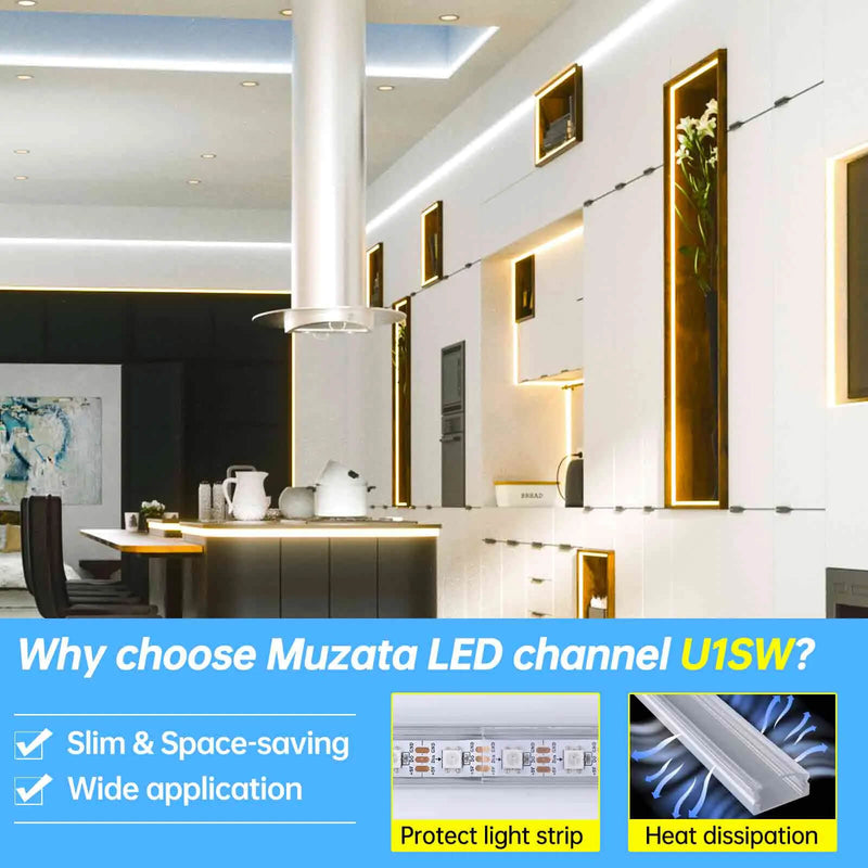 Load image into Gallery viewer, Muzata Silver LED Aluminum Channel with Crystal Transparent Cover Lens U1SW WT