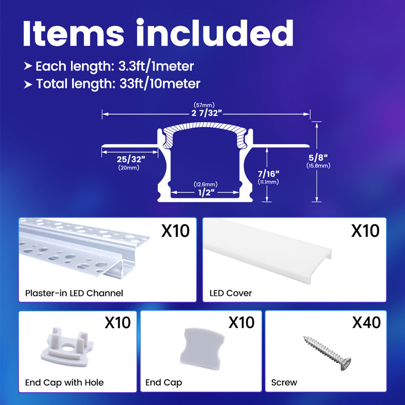 Load image into Gallery viewer, Muzata 3.3ft Plaster-In LED Channel For Modern Recessed Lighting U117 WW