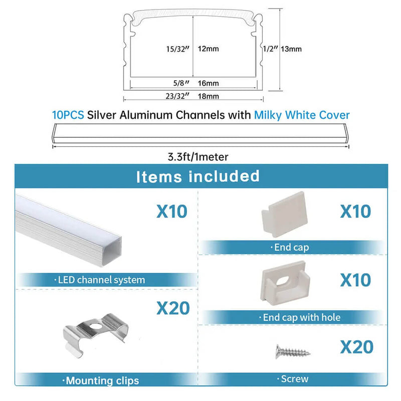 Load image into Gallery viewer, Muzata 3.3FT/1M Plus-Size LED Channel System for Waterproof Silver LED Strip Channel 18x13mm Spotless Milky White Cover U103 WW