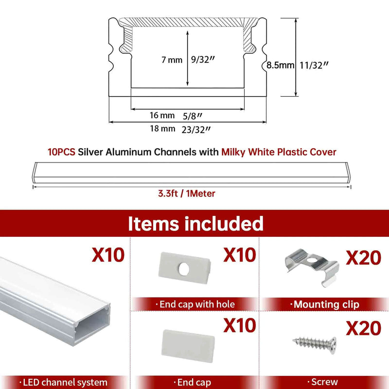 Load image into Gallery viewer, Muzata Silver LED Channel System with Milky White Cover for Waterproof Strip Tape Light Philips Hue Plus Diffuser, U102 WW