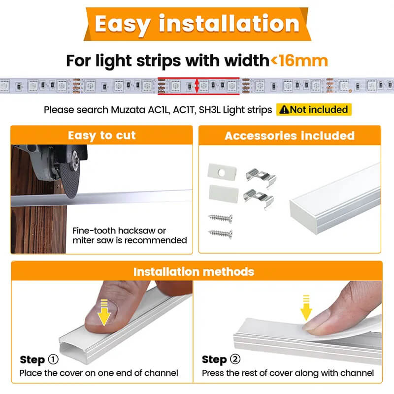 Load image into Gallery viewer, Muzata Silver LED Channel System with Milky White Cover for Waterproof Strip Tape Light Philips Hue Plus Diffuser, U102 WW