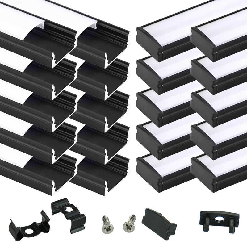 Load image into Gallery viewer, Muzata U-Shape Black LED Aluminum Channel System with Milky White Cover Lens U1SW BW