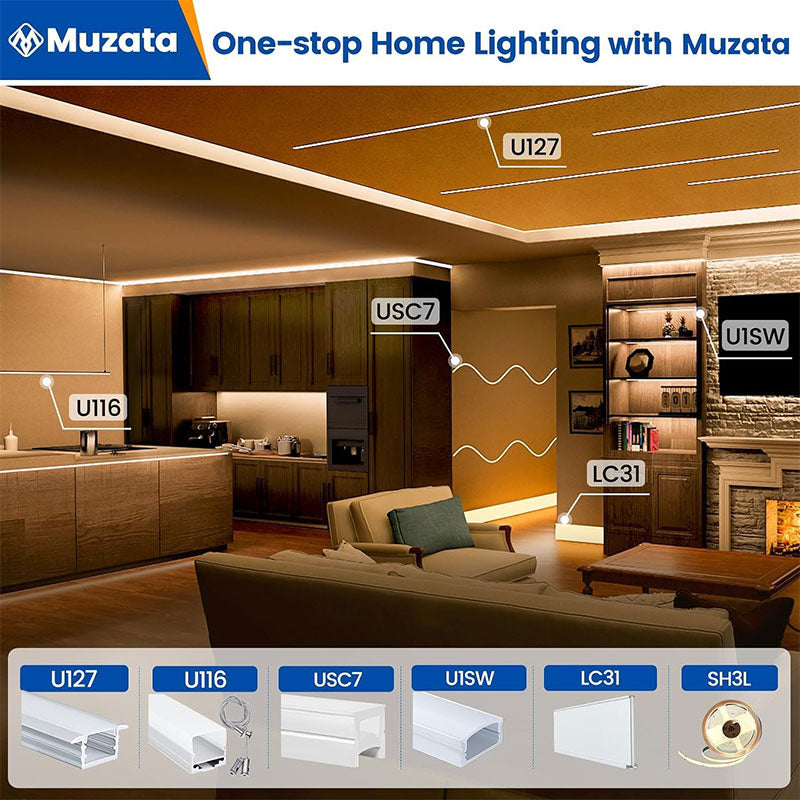 Load image into Gallery viewer, Muzata 10Pack Mud-in LED Drywall Channel with Milky White Cover, Single Edge Trimless Recessed for Ceiling Trim U132 WW
