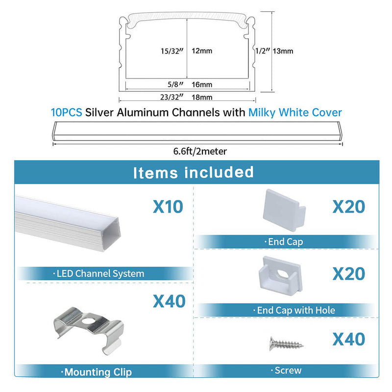 Load image into Gallery viewer, Muzata 10 Pack 6.6FT/2M Plus-Size LED Channel 18x13mm with Diffuser Cover U103
