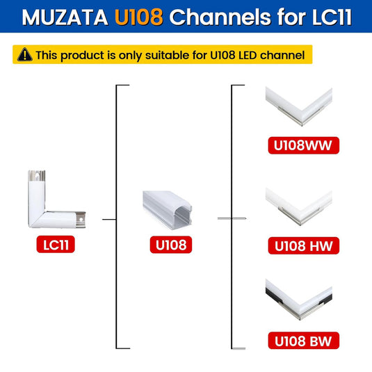 Muzata 6Pack White L-Shape LED aluminum channel Corner Connector Kit, Accessories for U108 Channel LC11 WW