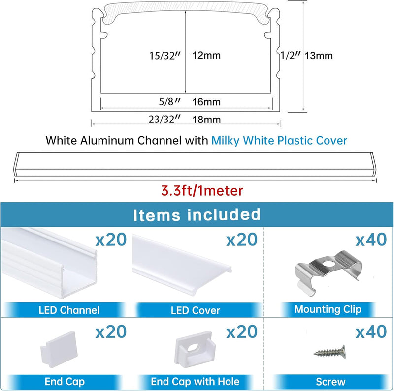 Load image into Gallery viewer, Muzata 3.3FT/1M U-Shape Spotless White LED Channel with Frosted Milky White Diffuser Cover U103 HW
