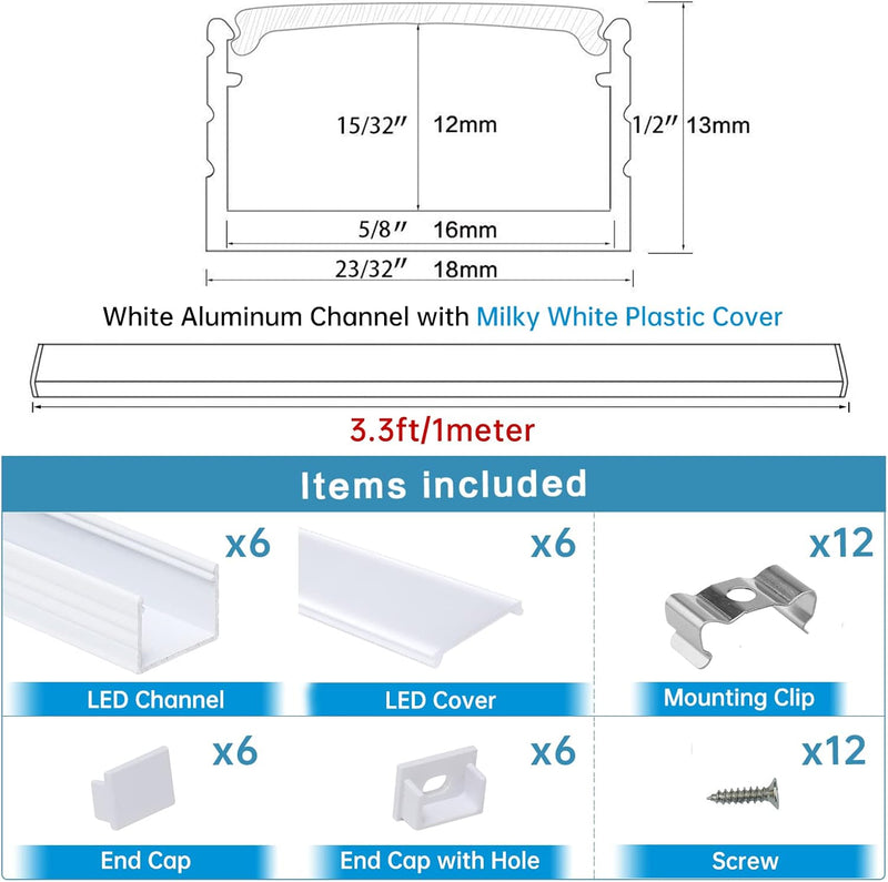 Load image into Gallery viewer, Muzata 3.3FT/1M U-Shape Spotless White LED Channel with Frosted Milky White Diffuser Cover U103 HW
