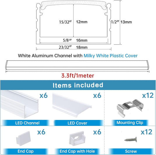 Muzata 3.3FT/1M U-Shape Spotless White LED Channel with Frosted Milky White Diffuser Cover U103 HW