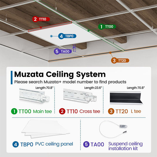 Muzata 20Pack 19.6'' Drop Ceiling Hooks with Hanging Wire Set Installation Kit Hold Up to 50KG TA00