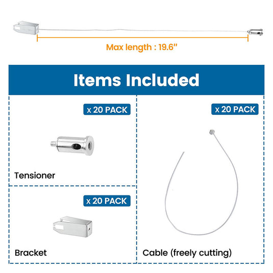 Muzata 20Pack 19.6'' Drop Ceiling Hooks with Hanging Wire Set Installation Kit Hold Up to 50KG TA00
