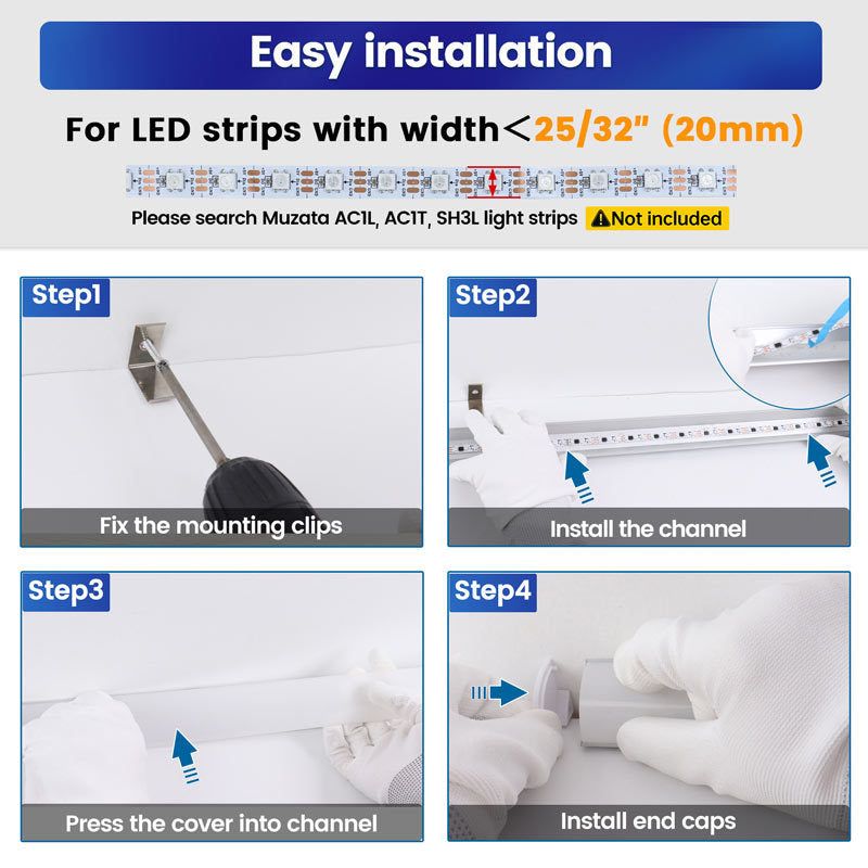 Load image into Gallery viewer, Muzata 30x30mm V-Shaped Spotless Aluminum LED Channel with Milky White Cover Lens Frosted Diffuser V101
