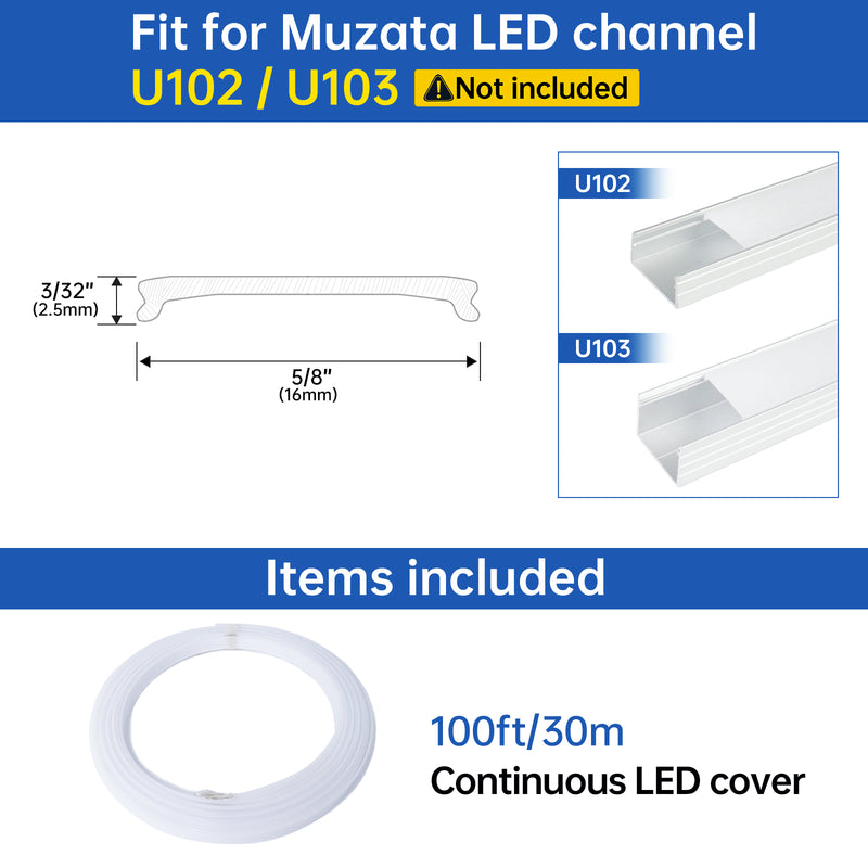 Load image into Gallery viewer, Muzata Continuous Milky White LED Cover Lens Frosted Tape Light Seamless for U102 U103 U Shape Aluminum LED Channel, LC22 WW
