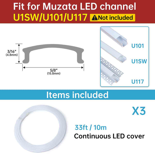 Muzata Continuous Milky White LED Cover Lens Frosted Tape Light Seamless Plastic for U1SW LC03 WW