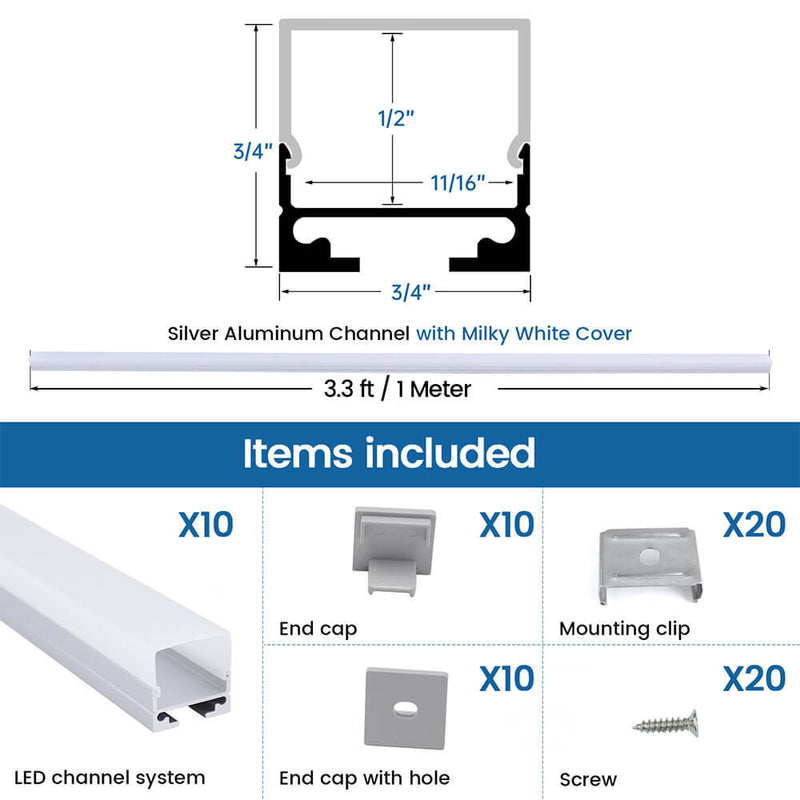 Load image into Gallery viewer, Muzata 3.3FT/1M LED Strip Channel with Hanging Wire, Spotless Frosted Diffuser Cover U116 WW
