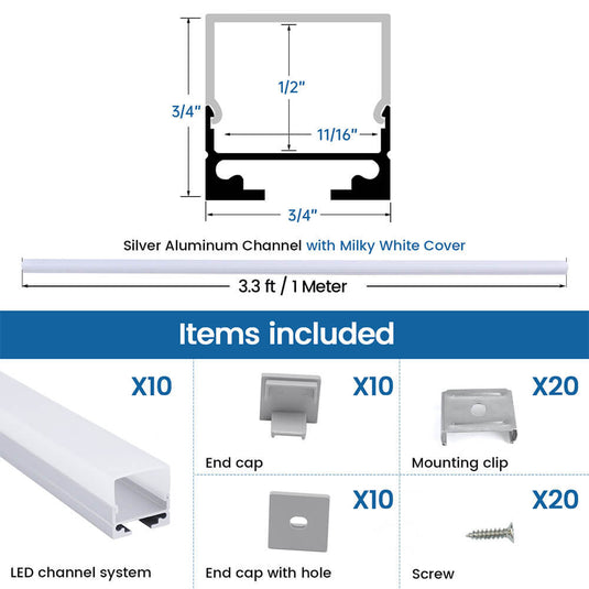 Muzata 3.3FT/1M LED Strip Channel with Hanging Wire, Spotless Frosted Diffuser Cover U116 WW